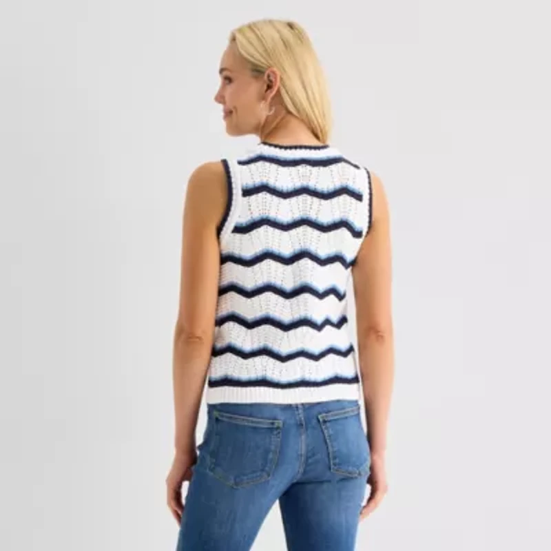 St. John's Bay Womens Crew Neck Sleeveless Chevron Pullover Sweater