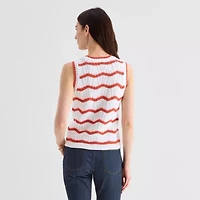 St. John's Bay Womens Crew Neck Sleeveless Chevron Pullover Sweater