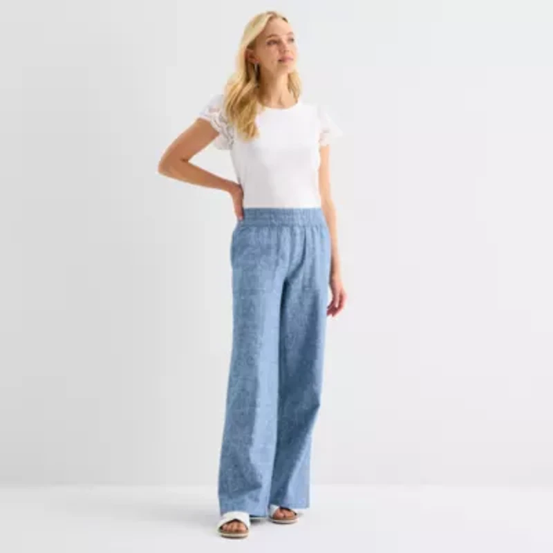 St. John's Bay Womens Wide Leg High Rise Pull-On Pant