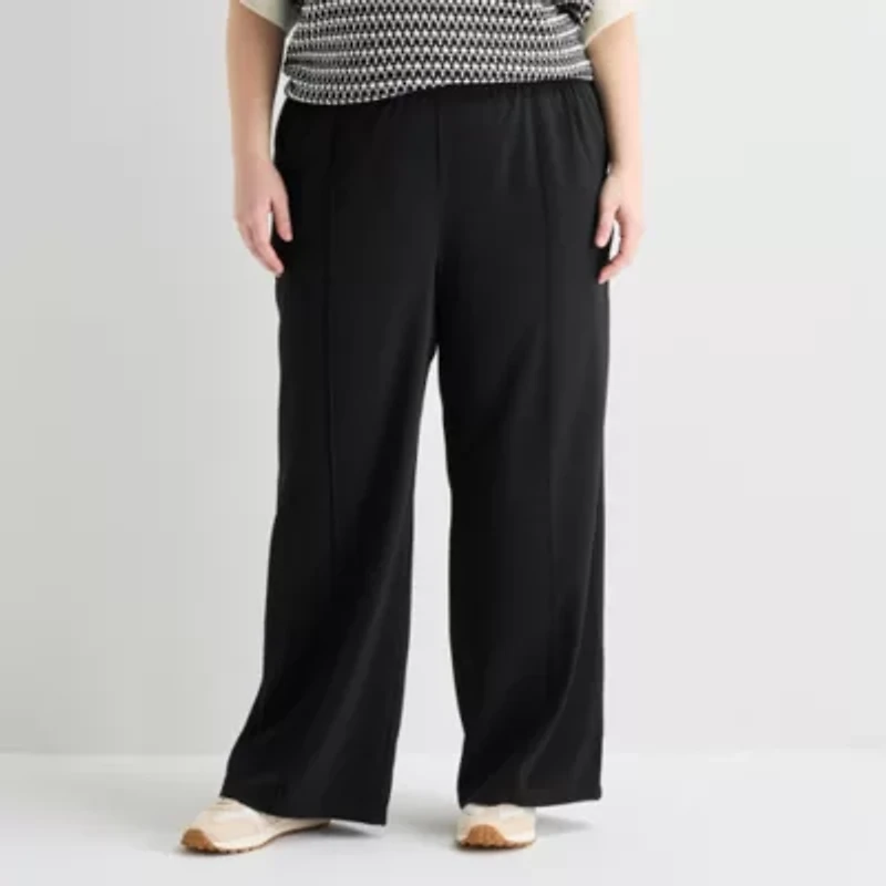 Stylus Womens Plus Wide Leg Mid Rise Trouser
