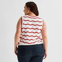 St. John's Bay Plus Womens Crew Neck Sleeveless Chevron Pullover Sweater