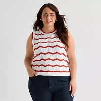 St. John's Bay Plus Womens Crew Neck Sleeveless Chevron Pullover Sweater