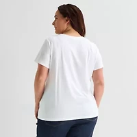 St. John's Bay Womens Plus Crew Neck Short Sleeve Regular Fit Graphic T-Shirt