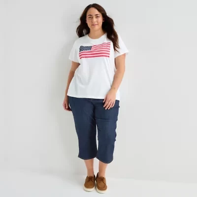 St. John's Bay Womens Plus Crew Neck Short Sleeve Regular Fit Graphic T-Shirt