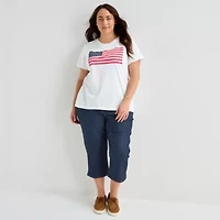 St. John's Bay Womens Plus Crew Neck Short Sleeve Regular Fit Graphic T-Shirt