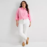 St. John's Bay Womens Plus Long Sleeve Relaxed Fit Button-Down Shirt
