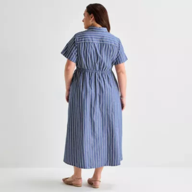 St. John's Bay Womens-Plus Striped Midi Sweatshirt Dress