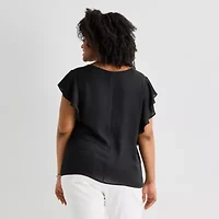 Liz Claiborne Womens Plus Crew Neck Short Sleeve Blouse