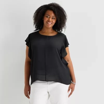 Liz Claiborne Womens Plus Crew Neck Short Sleeve Blouse