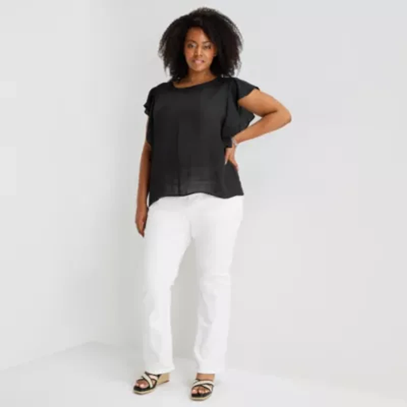 Liz Claiborne Womens Plus Crew Neck Short Sleeve Blouse