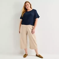 Liz Claiborne Womens Plus Round Neck Short Sleeve Blouse