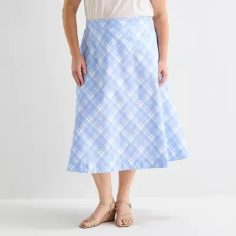 Liz Claiborne Womens Plus Mid Rise Midi Full Skirt