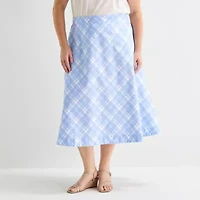 Liz Claiborne Womens Plus Mid Rise Midi Full Skirt