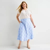 Liz Claiborne Womens Plus Mid Rise Midi Full Skirt