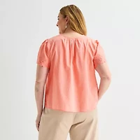Liz Claiborne Womens Plus Crew Neck Short Sleeve Blouse