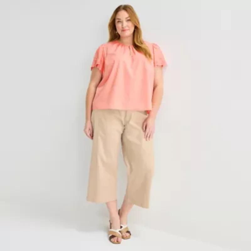 Liz Claiborne Womens Plus Crew Neck Short Sleeve Blouse