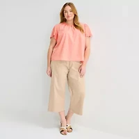 Liz Claiborne Womens Plus Crew Neck Short Sleeve Blouse