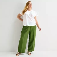 Liz Claiborne Womens Plus Keyhole Neck Short Sleeve Blouse