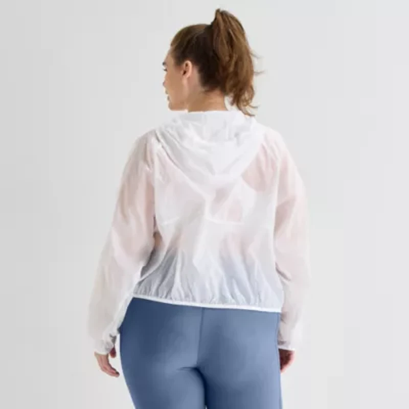 Xersion Womens Plus Hooded Lightweight Windbreaker