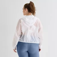 Xersion Womens Plus Hooded Lightweight Windbreaker