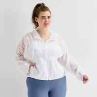 Xersion Womens Plus Hooded Lightweight Windbreaker