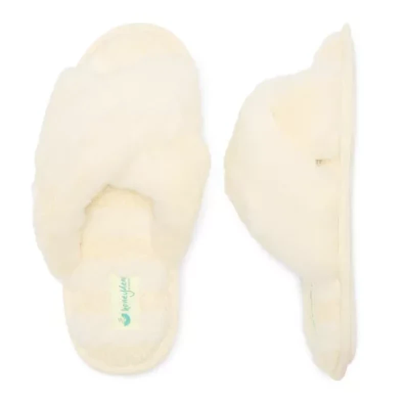 HONEYDEW Mixed Media Crossband Womens Memory Foam Slip-On Slippers