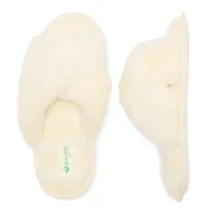 HONEYDEW Mixed Media Crossband Womens Memory Foam Slip-On Slippers