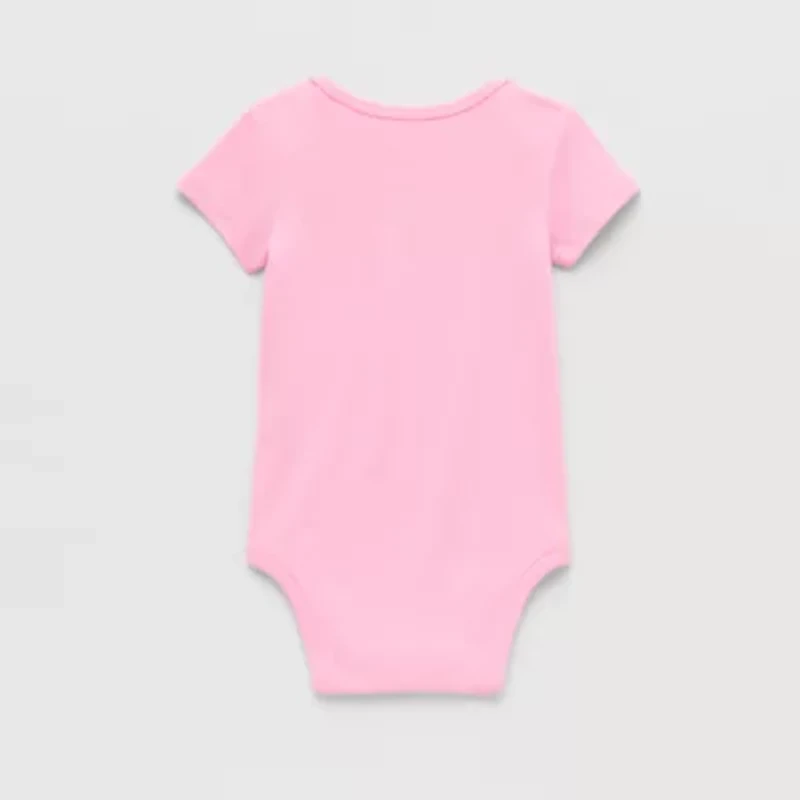 Okie Dokie Baby Girls Round Neck Short Sleeve Rib Bodysuit