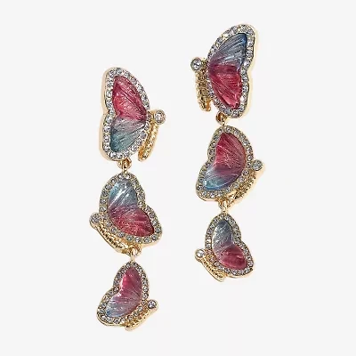Mixit Spring Linear Womens Butterfly Drop Earrings