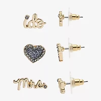 Mixit Bridal Stud Womens Heart 3 Pair Earring Set