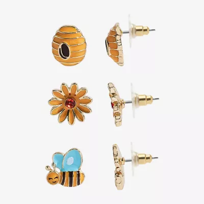 Mixit Spring Bee Hive Womens Flower 3 Pair Earring Set