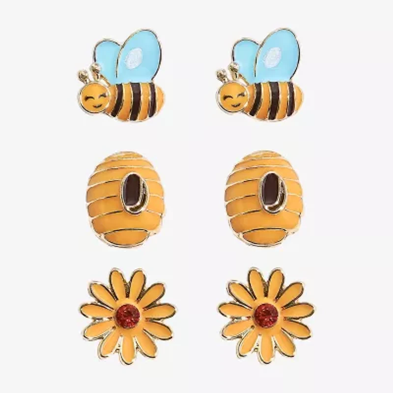 Mixit Spring Bee Hive Womens Flower 3 Pair Earring Set
