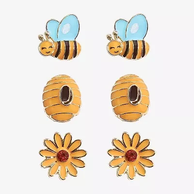 Mixit Spring Bee Hive Womens Flower 3 Pair Earring Set