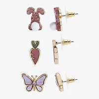 Mixit Easter Bunny Carrot Womens Butterfly 3 Pair Earring Set