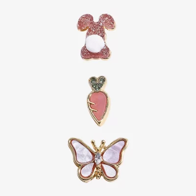 Mixit Easter Bunny Carrot Womens Butterfly 3 Pair Earring Set