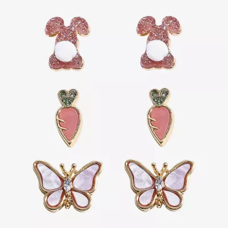 Mixit Easter Bunny Carrot Womens Butterfly 3 Pair Earring Set