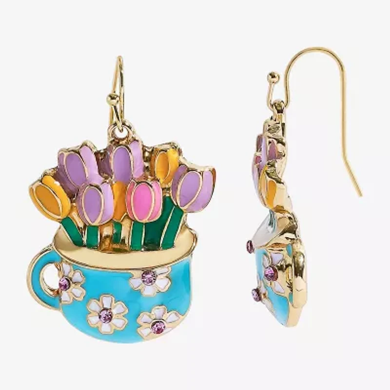 Mixit Spring Tulip Pot Womens Flower Drop Earrings