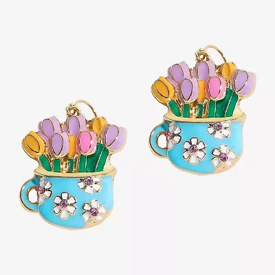 Mixit Spring Tulip Pot Womens Flower Drop Earrings