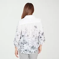 Alfred Dunner Al Fresco Womens Tie Sleeve 3/4 Button-Down Shirt