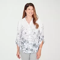 Alfred Dunner Al Fresco Womens Tie Sleeve 3/4 Button-Down Shirt
