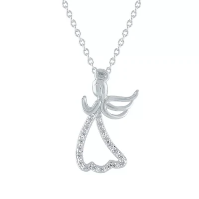 Diamond Accent "Warrior" Womens Diamond Accent Natural White Diamond Sterling Silver Angel 18 Inch Pendant Necklace