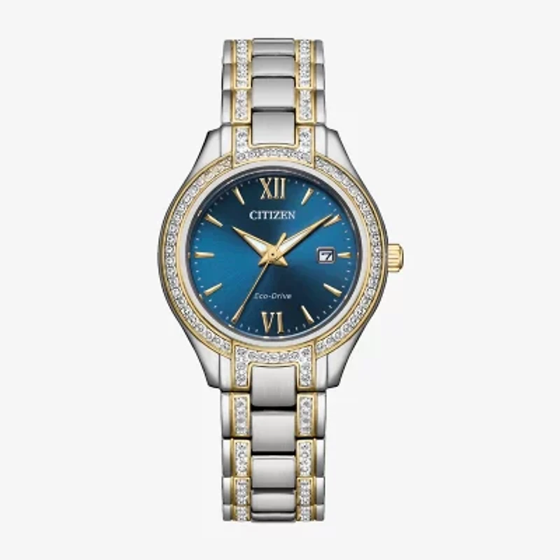 Citizen Silhouette Crystal Womens Crystal Accent Two Tone Stainless Steel Bracelet Watch Fe1234-50l