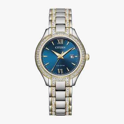 Citizen Silhouette Crystal Womens Crystal Accent Two Tone Stainless Steel Bracelet Watch Fe1234-50l
