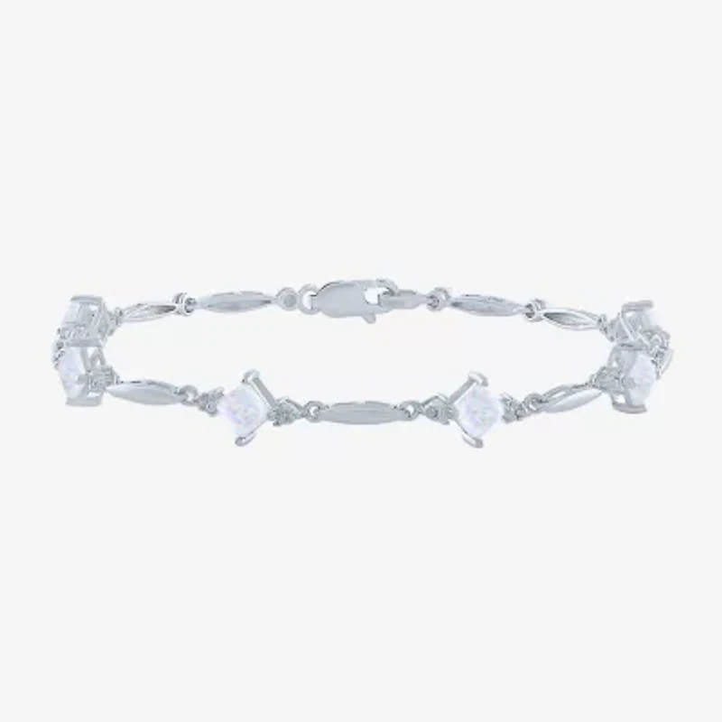 Womens Lab Created White Opal Sterling Silver Tennis Bracelet