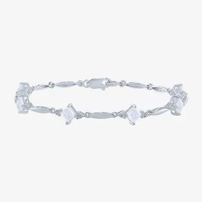 Womens Lab Created White Opal Sterling Silver Tennis Bracelet