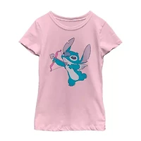 Disney Collection Little & Big Kid Girls Crew Neck Short Sleeve Regular Fit Lilo Stitch Graphic T-Shirt