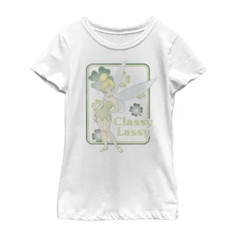 Disney Collection Little & Big Kid Girls Crew Neck Short Sleeve Regular Fit Tinker Bell Graphic T-Shirt