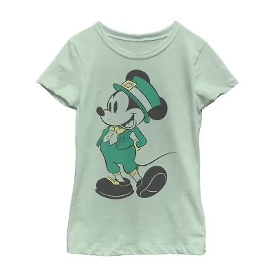 Disney Collection Little & Big Kid Girls Crew Neck Short Sleeve Regular Fit Mickey and Friends Mouse Graphic T-Shirt