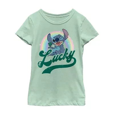 Disney Collection Little & Big Kid Girls Crew Neck Short Sleeve Regular Fit Lilo Stitch Graphic T-Shirt