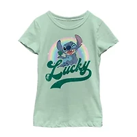 Disney Collection Little & Big Kid Girls Crew Neck Short Sleeve Regular Fit Lilo Stitch Graphic T-Shirt
